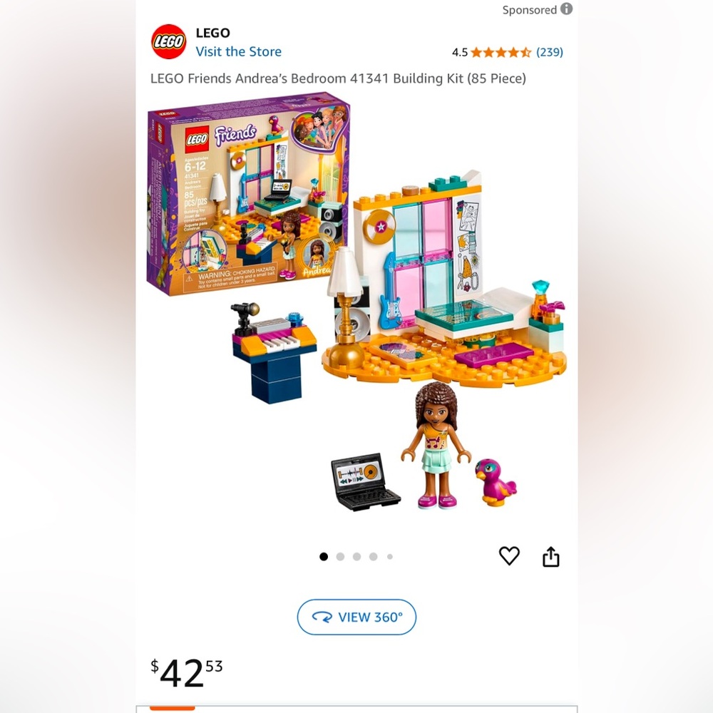 Lego Friends Andrea’s Bedroom Set - Complete Retired #41341